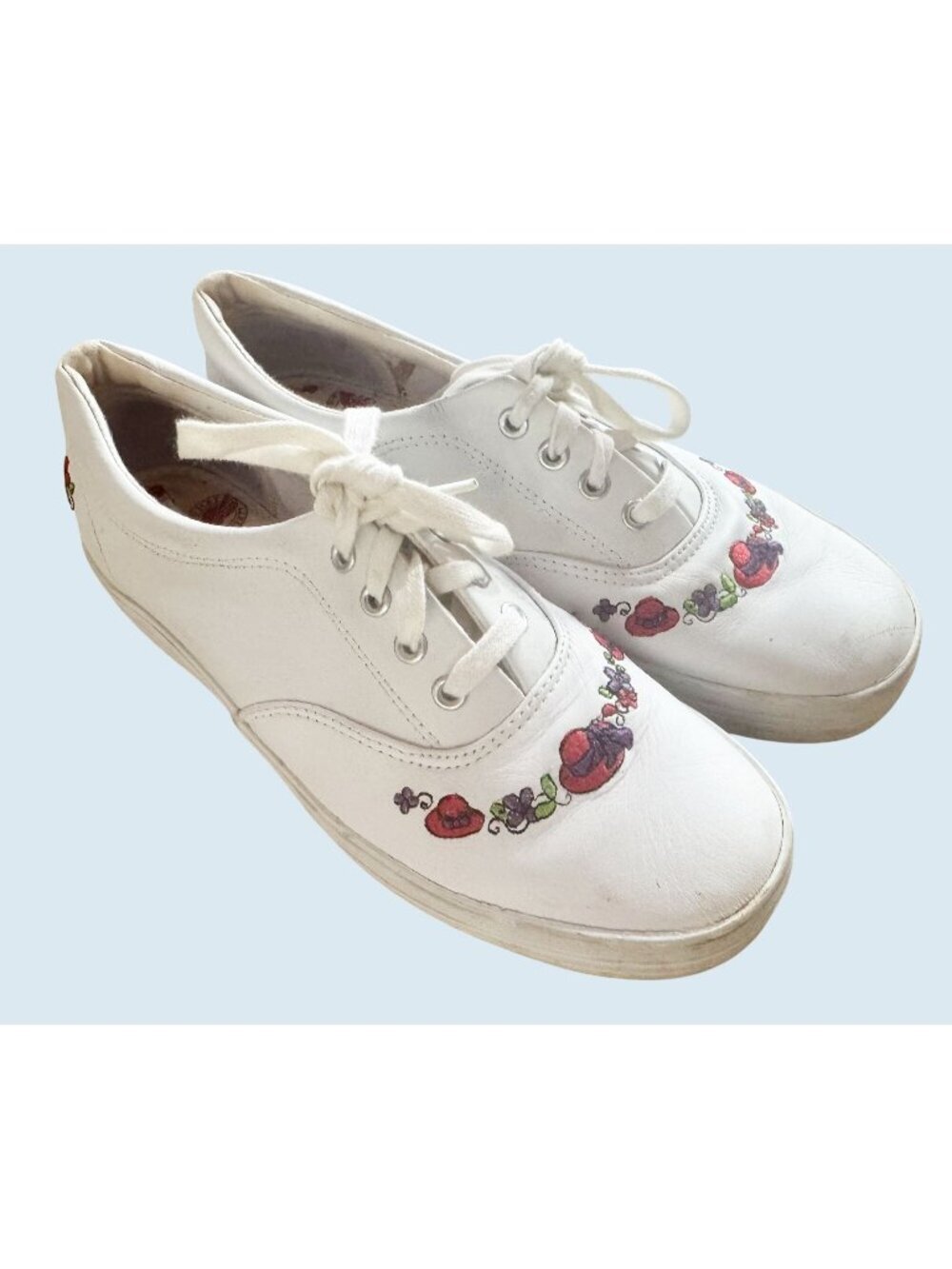 Vintage GRASSHOPPERS by Keds Red Hat Society White Leather Lace Up Sneakers Sz 7